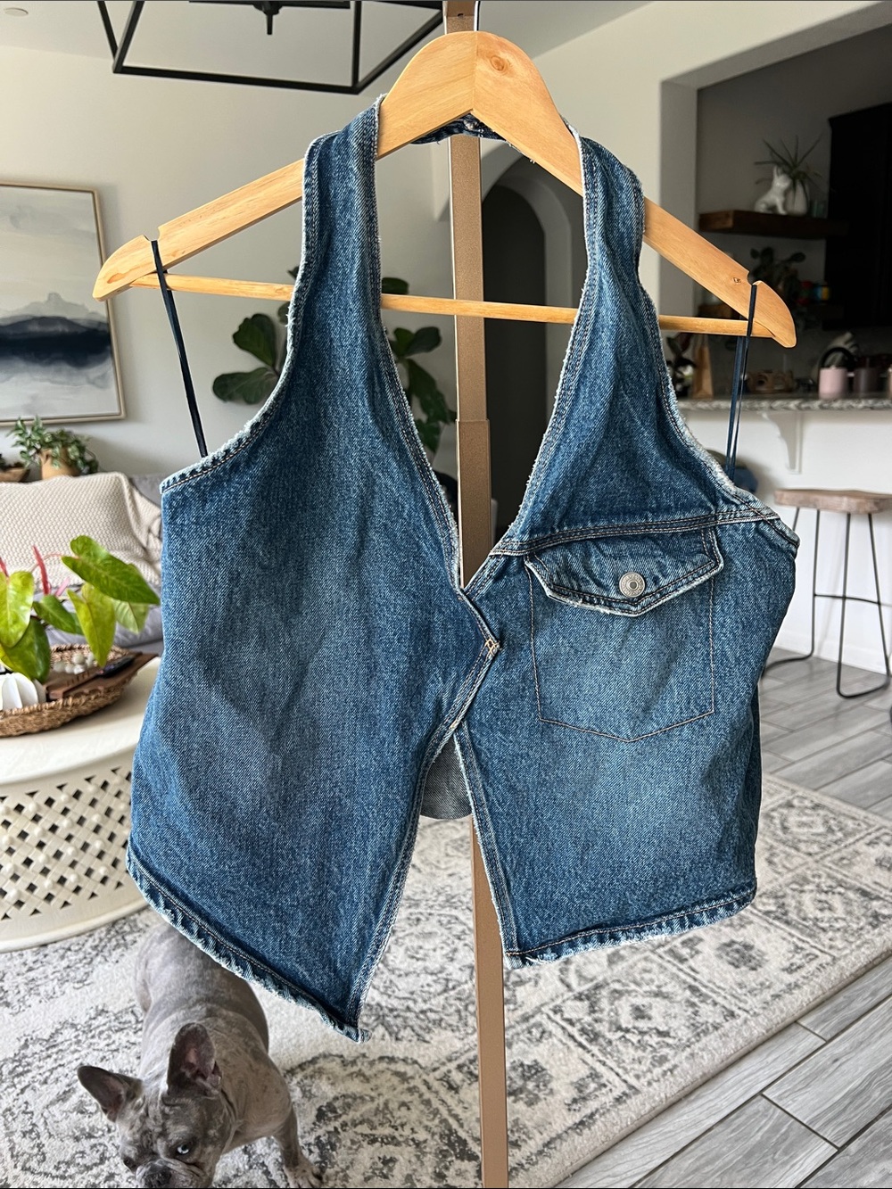Denim Zara Sleeveless Vest - Blue Jean Pocket Detail